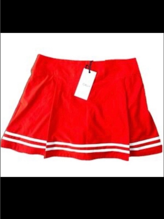 CALIA by Carrie Underwood Pants - CALIA by Carrie Underwood Red Pleated Skort with White Stripe Hem